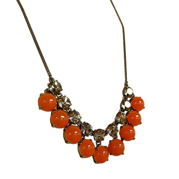 J. Crew Orange Bauble Rhinestone Jewel Statement Necklace - Picture 2 of 4